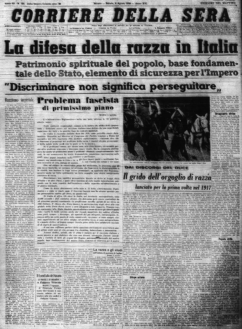 Il “Manifesto della razza” di Mussolini ed il coinvolgimento di Giovanni Gentile e Giuseppe Bottai